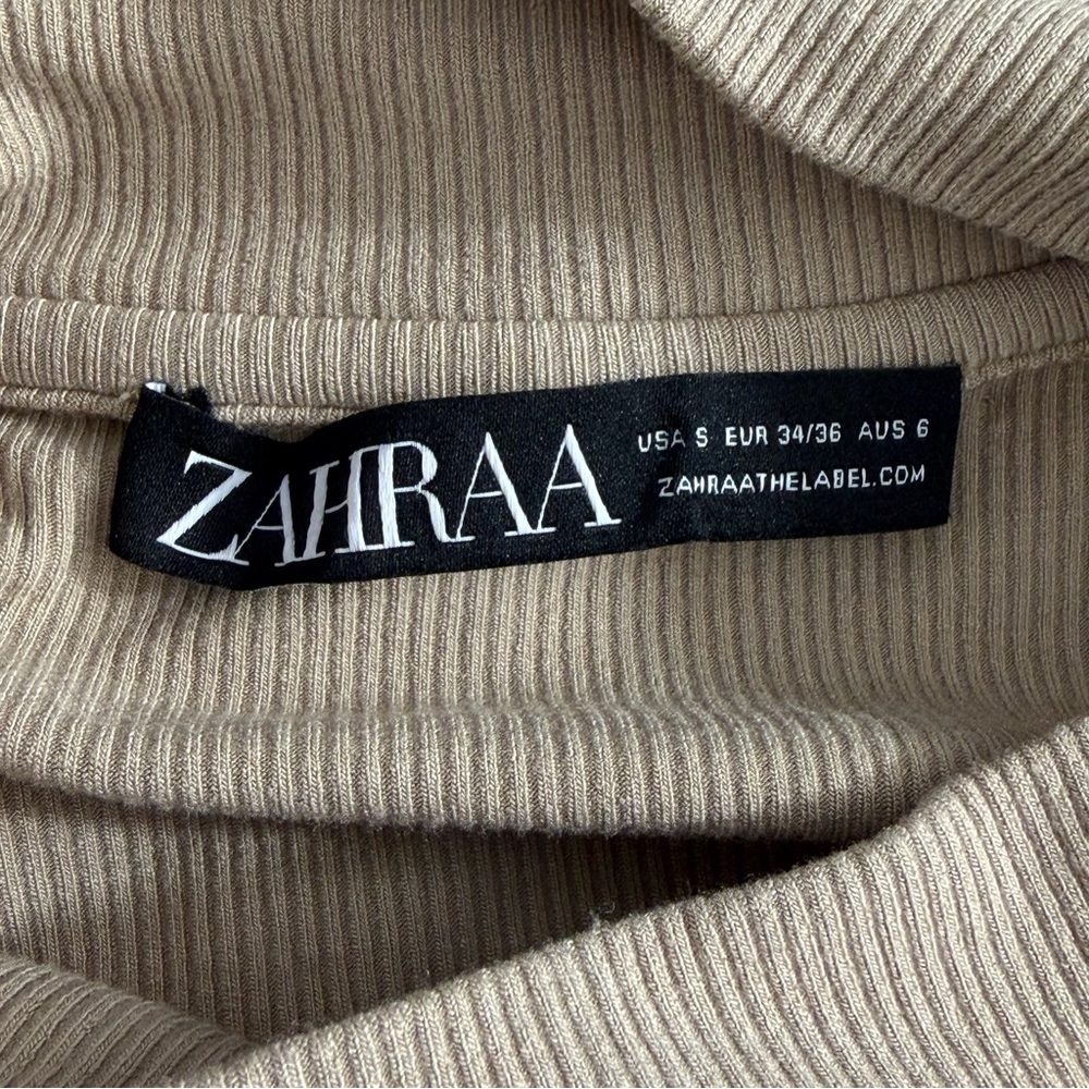 Zahraa The Label Ruched Tie Ribbed Beige Maxi Dress Size Medium - Picture 10 of 14